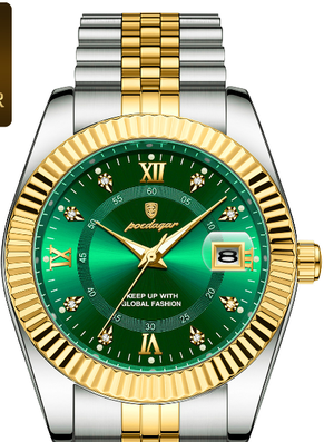 Modern Mode Marketplace Classic Waterproof Stainless Steel Mens Quartz Watch With Luminous Date Display gold Green