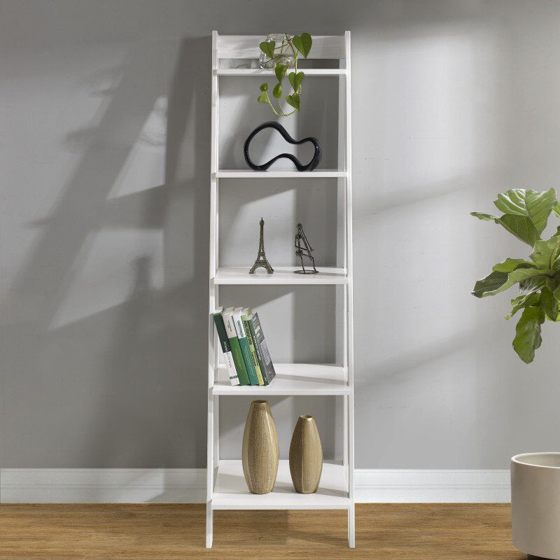 Latitude Run 159 cm H x 44 cm W Solid Wood Ladder Bookcase White 159cm H X 44cm W X 43cm D