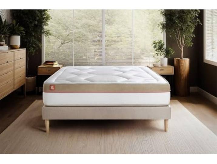 Marmottes & Co Le Cosy Memory Foam Set 90 x 190 cm 7 Komfortzonen - EP 30 cm + Beige Bettgestell-Set Dicke 30 cm Komfort: fest