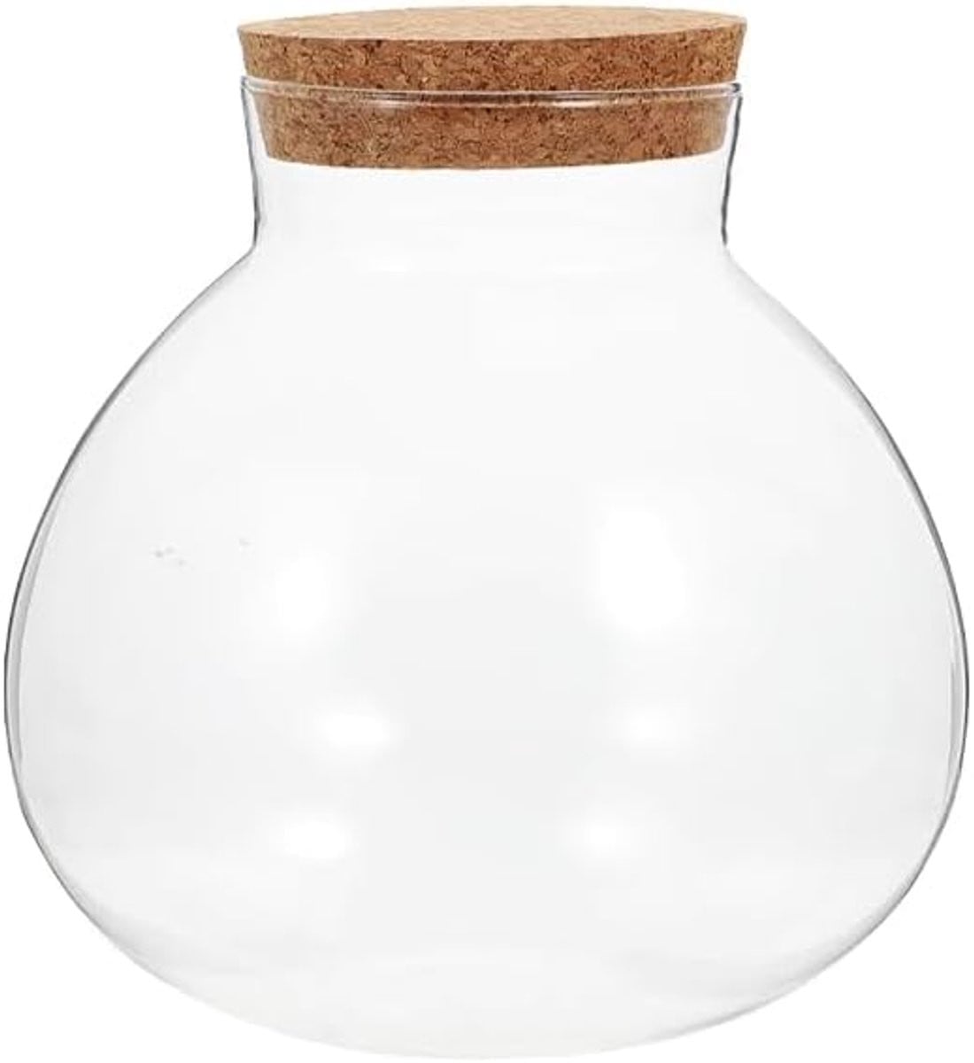 Transparante glazen pot met kurk voor decoratie of als planten terrarium, Hoogte: 10 cm