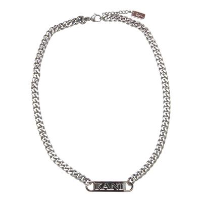Halsreif KARL KANI "Karl Kani KK Retro Kani Plate Cubanlink Necklace", silber, Halsketten, Damen, onesize, Stahl