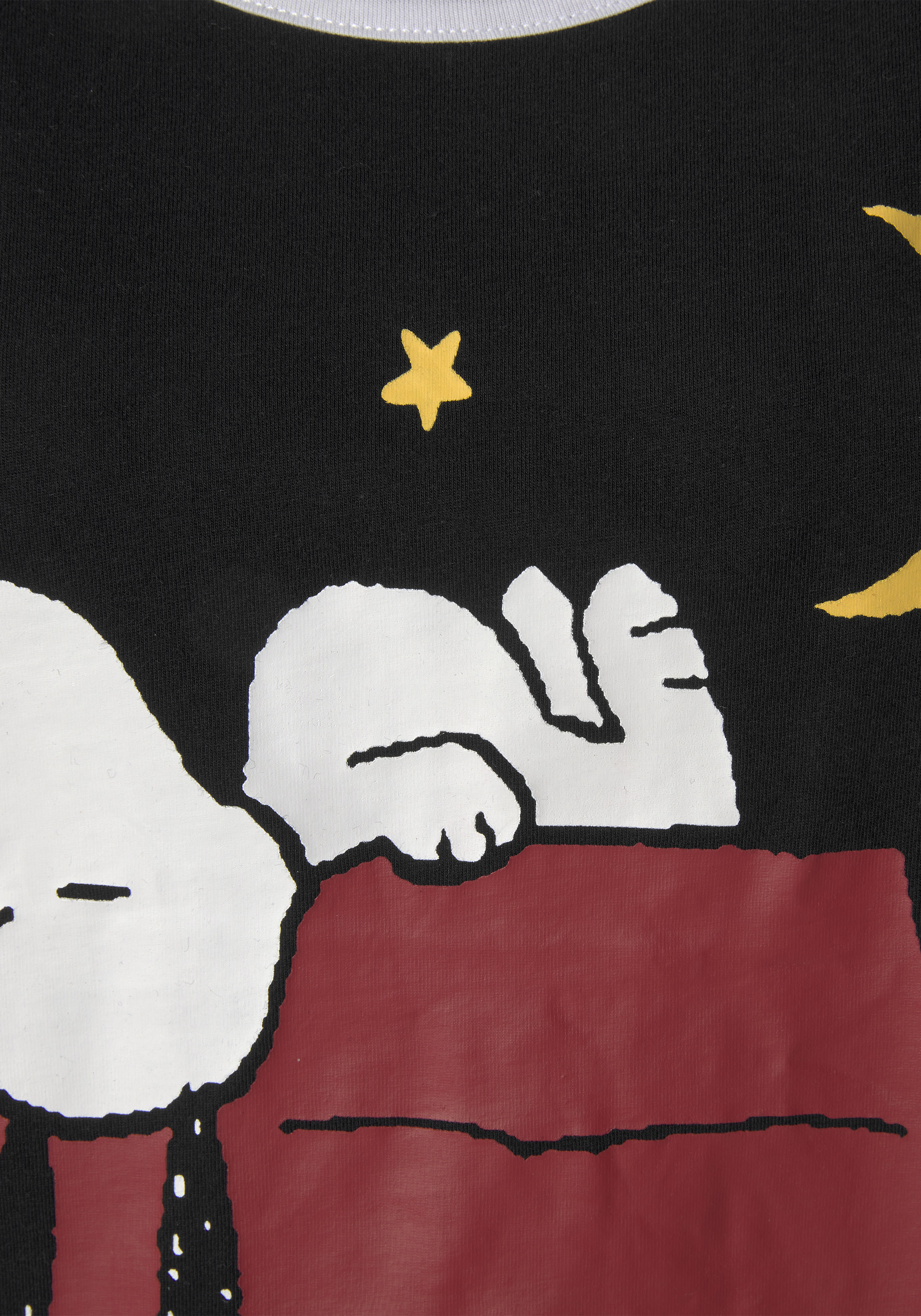 Nachthemd PEANUTS, Damen, Gr. 32/34, N-Gr, schwarz, Single Jersey, Obermaterial: 100% Baumwolle, bedruckt, bequem kurz, Rundhals, Kleider Nachthemd, mit Snoopy Druckmotiv schwarz 32/34, N-Gr