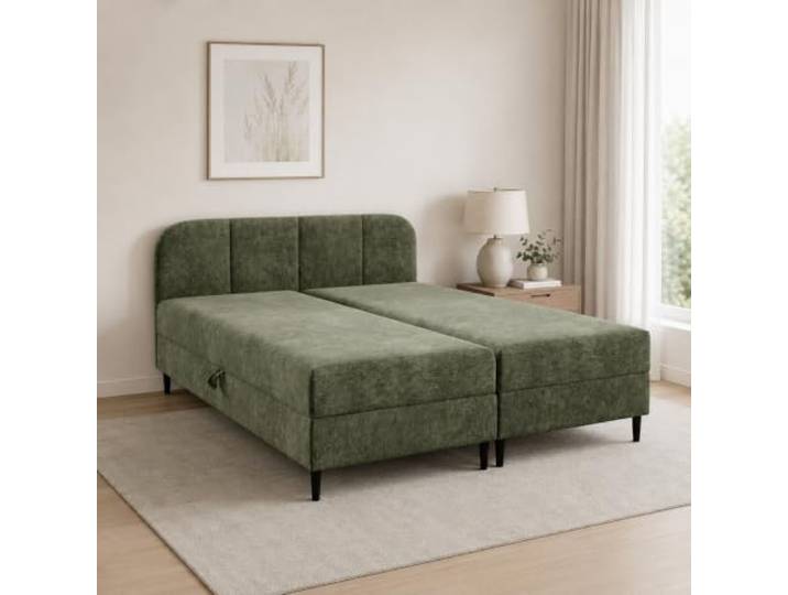 Home Collective Boxspringbett Doppelbett Polsterbett mit Stauraum 180x200cm Integrierte Bonnell-Federkernmatratze, 2 Bettkästen, gepolstertes Kopfteil, weicher Chenille-Bezug Grün