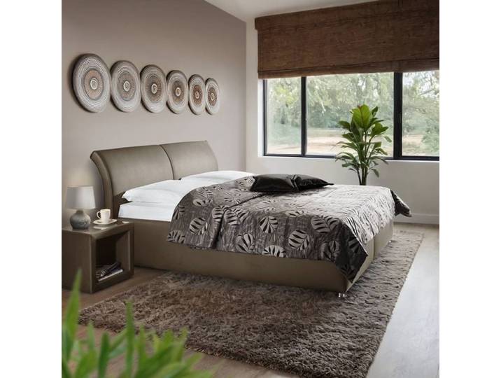Polsterbett Trapani Kunstleder mit Bettkasten 200x200cm Taupe klassischer Stil,