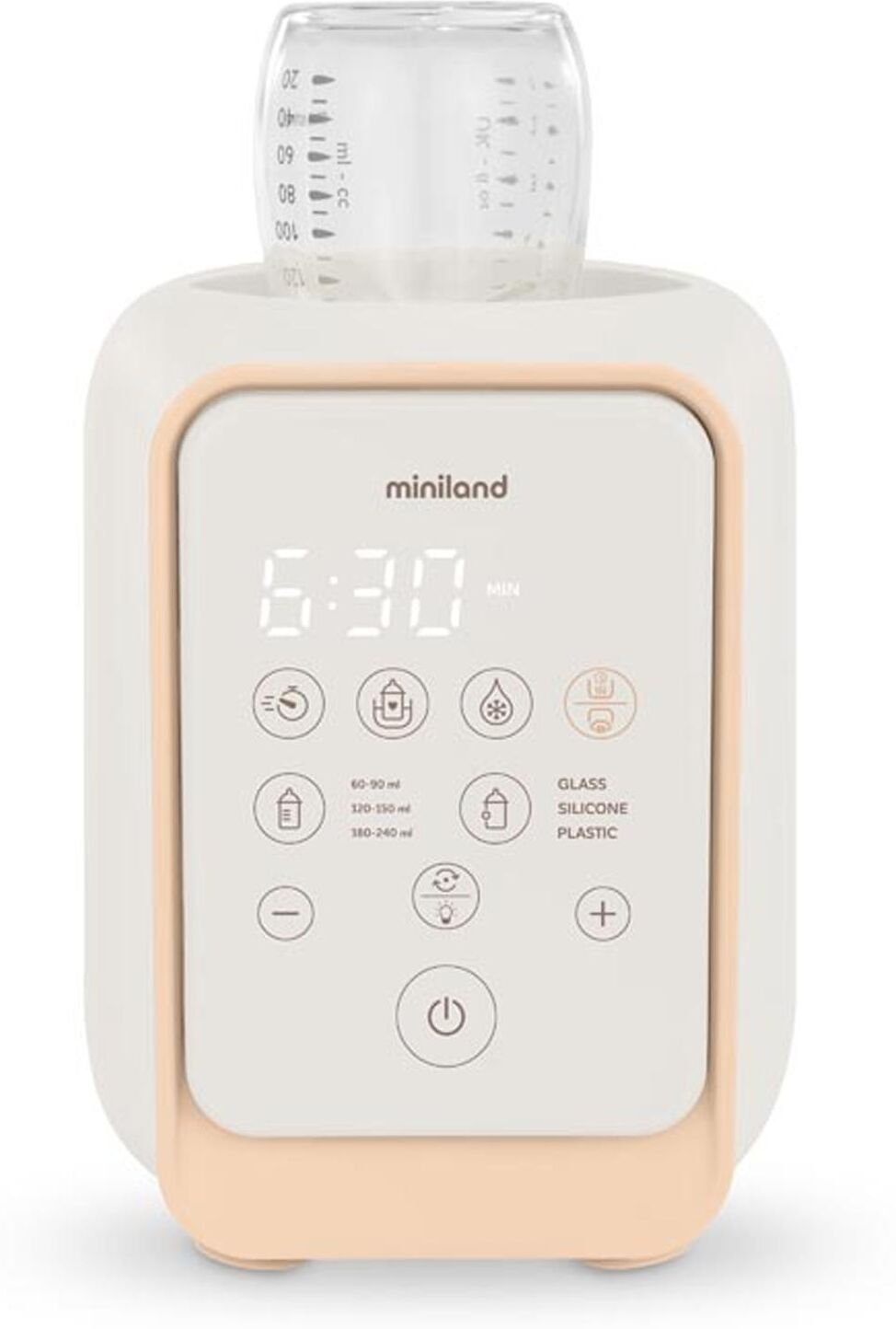 Miniland Calientabiberones y esterilizador Warmy Twist con agitador.  (20 X 19.2 X 17 Cm) Beige niño