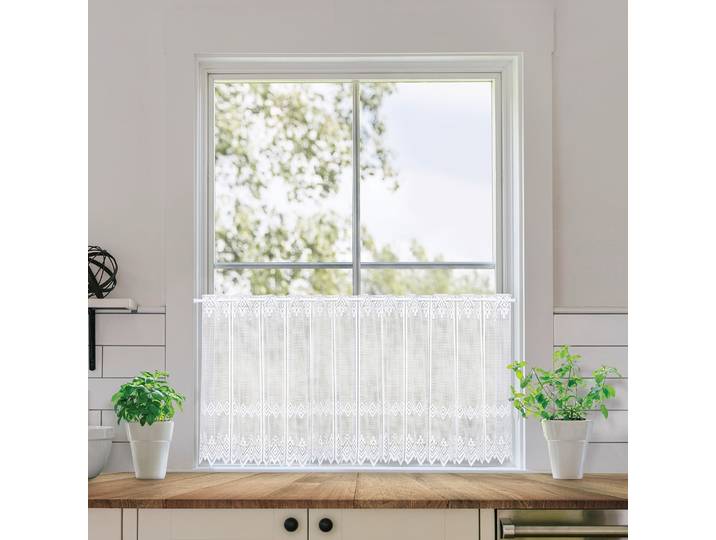 Scheibengardine GERSTER Genia, nach Ma0 Gr. 4, weiß, B:200cm H:52cm, Jacquard, Polyester, Gardinen, Scheibengardine, SB-Bistro Genia , maßgenaue Anfertigung