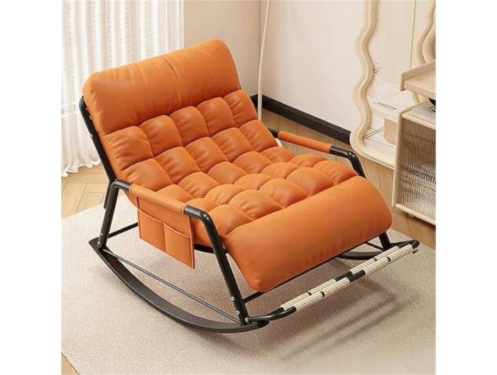 HBSSP Übergroßer Schaukelstuhl,Schaukelstühle Innen- Und Außenbereich Doppelschaukelstuhl mit Kissen, bequemer ergonomischer Sessel mit Seitentasche, für Wohnzimmer, Wintergarten (Orange)