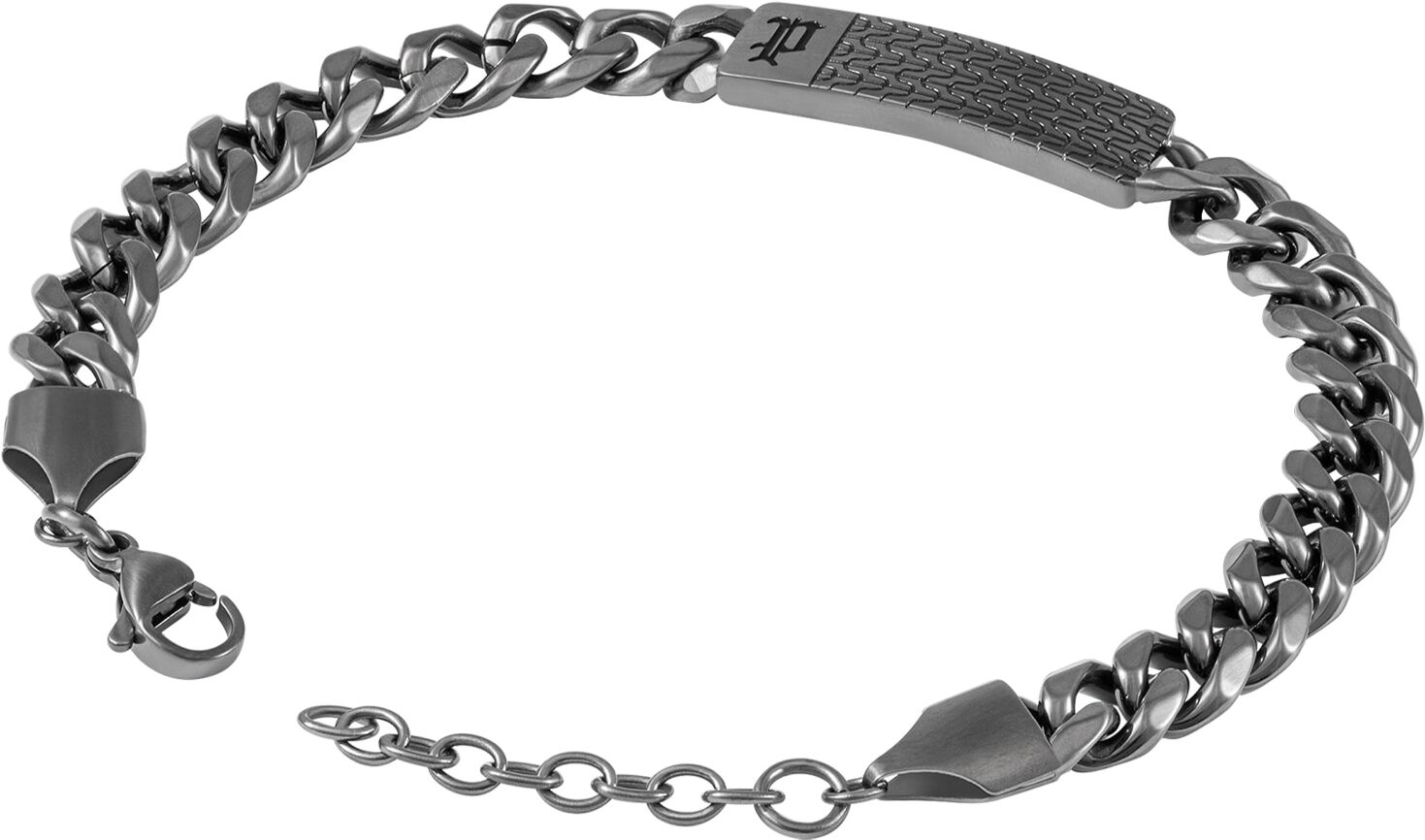 Armband POLICE "Chainmale", silber (gunfarben, schwarz), Armbänder, 22cm, Edelstahl, Armband