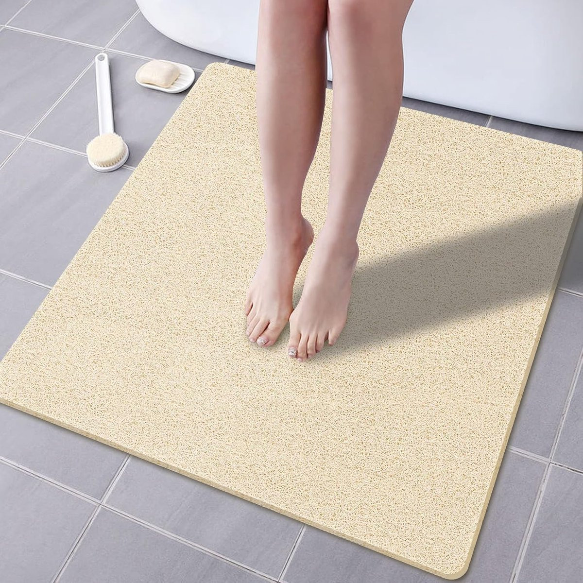 Beige antislip douchemat - Sneldrogende badmat zonder zuignappen - 61 x 61 cm