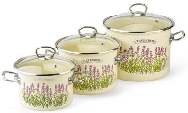 STP Goods Lavender Fields Enamel Pot w/ Glass Lid Set of 3