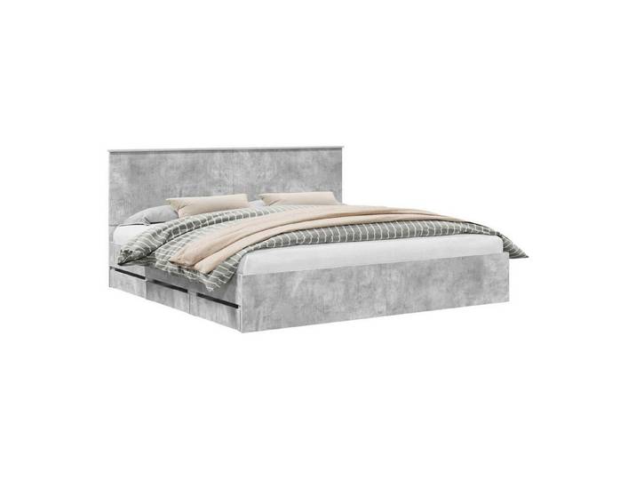 vidaXL Bett Bettrahmen mit Kopfteil Beton Grau 200 x 200 cm Ingenieurs Holz (1-tlg)