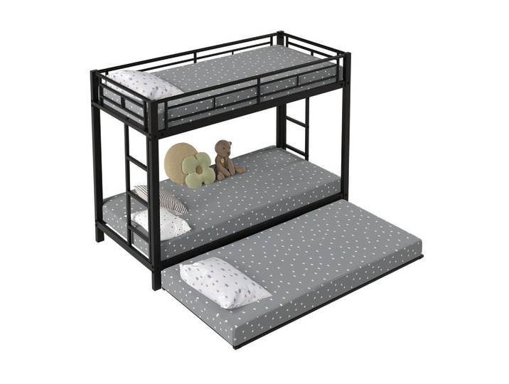 Gisaae Etagenbett 90x200 Metall Kinderbett mit Ausziehbett En747, Schwarz, Schlafzimmer, Betten