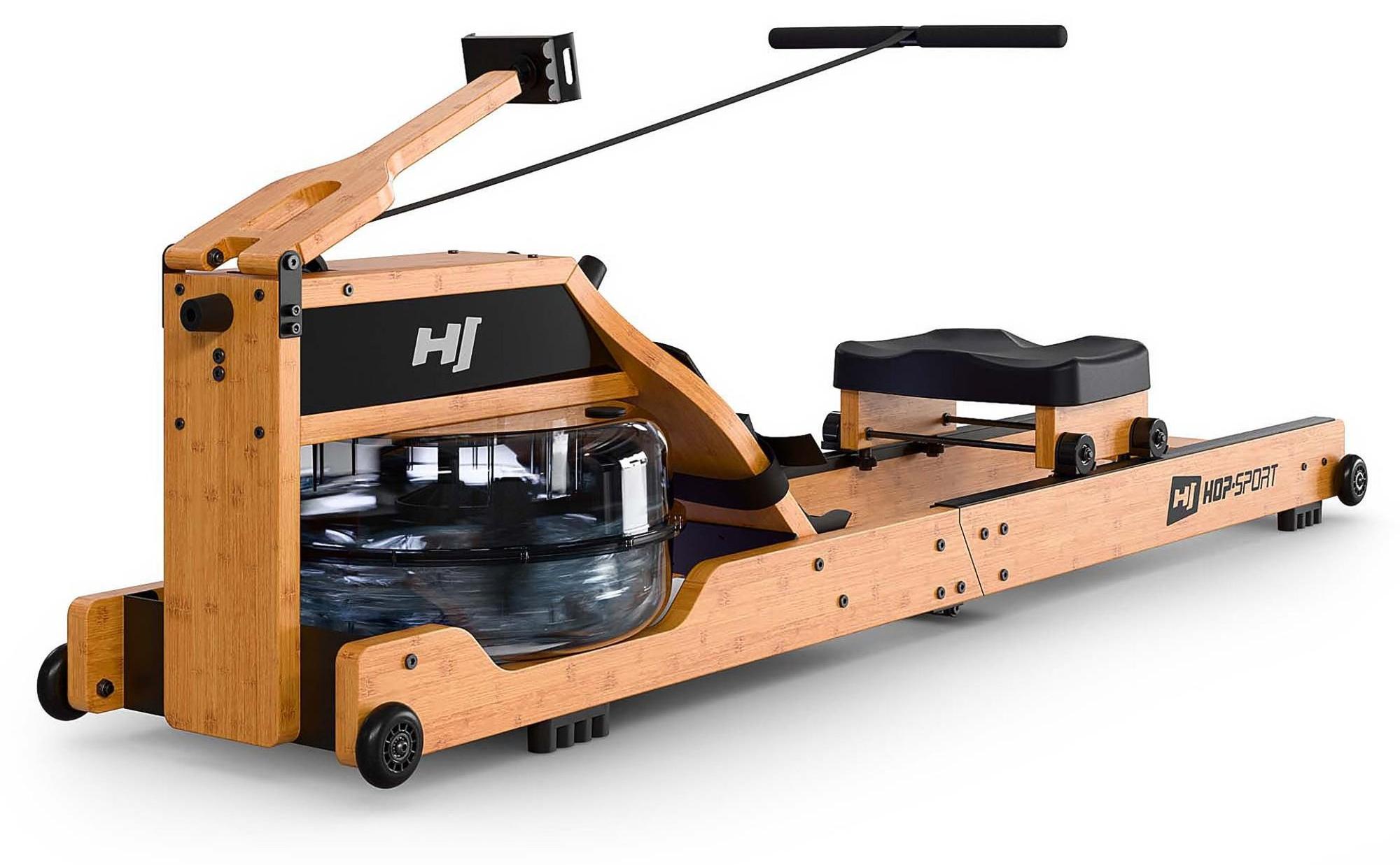 HOP SPORT Wasser Rudergerät für Zuhause HS-200WR, Wasserrudergerät Bambus Klappbar mit App, Rudermaschine mit Wasser- oder Magnetwiderstand bis 180 kg