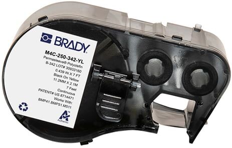 Brady M4C-250-342-YL fita de tubo termorretrátil preto sobre amarelo 11,15 mm x 2,13 m