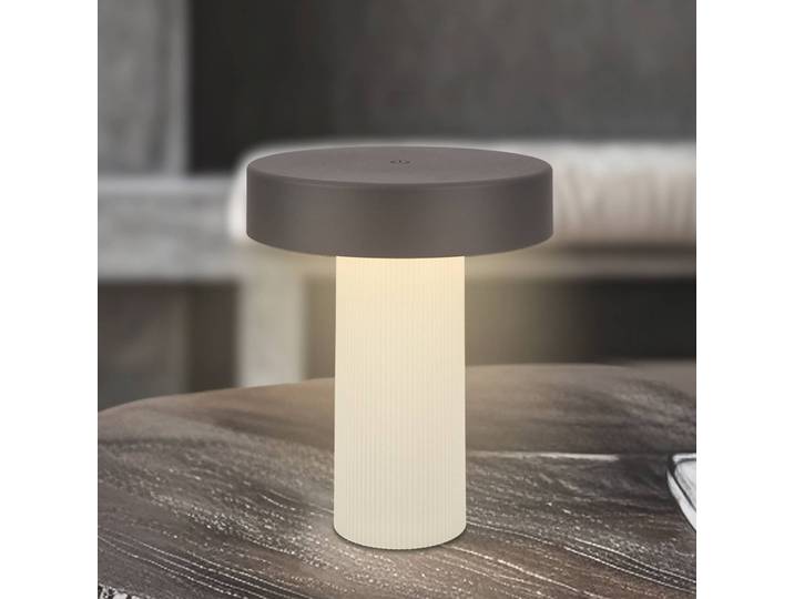 Briloner LED-Akku-Tischleuchte Bito, anthrazit/weiß, Höhe 20 cm, IP44 dimmbar, für Wohn- / Esszimmer, Metall, Modern