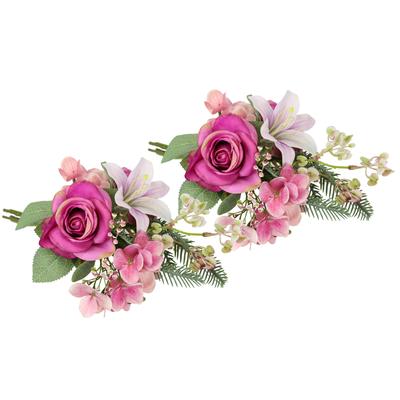 Kunstblume I.GE.A. "Kunstblumen-Strauß Rosen Lilien Hortensie", rosa, B:18cm H:35cm L:17cm, Polyester, Kunstpflanzen, Blumenstrauß Bouquet Blume Grabschmuck Aufleger Grabdeko