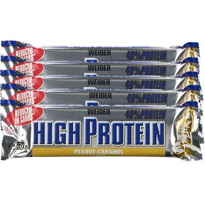 Weider 40 % High Protein Low Carb, Erdnuss-Karamell, Riegel 5x50 g