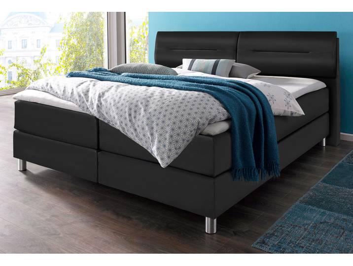 Boxspringbett, Kunstleder, Schwarz, 180×200 cm, H2, 7-Zonen-Kaltschaummatratze, Maintal