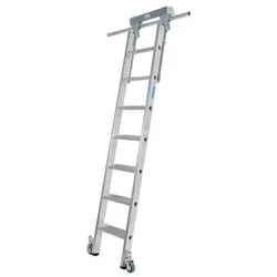 Stufen-Regalleiter, Aluminium, fahrbar, mit Schienenanlage, 7 Stufen