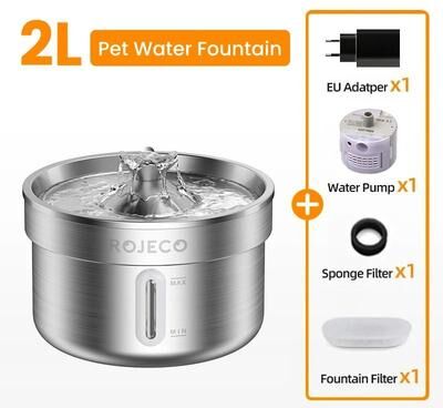Uplifted Finds ROJECO Stainless Steel Automatic Pet Drinking Fountain eu Adapter