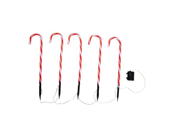 Lot de 5 lampes de jardin de Noël rouges avec canne à sucre