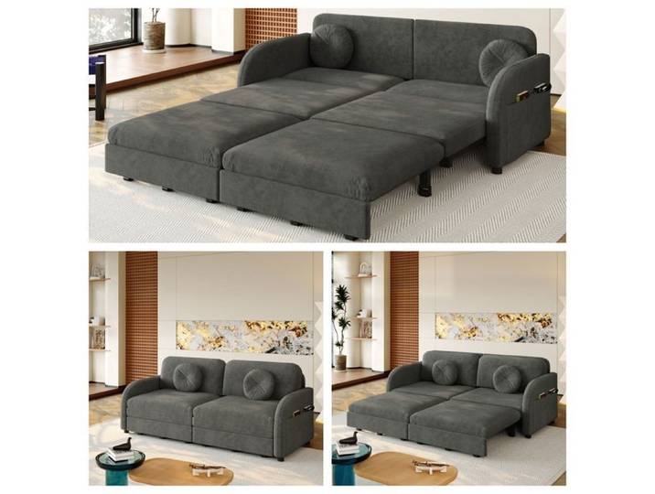 Canapé Lit convertible - canapé 2 places convertible - Kehun - canapé 2 places avec 2 coussins - chenille - gris