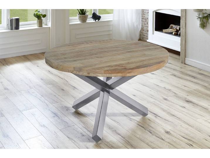 SAM® Esstisch Runi, Mangoholz im Used-Look, runde Tischplatte (50mm), Stern-Gestell