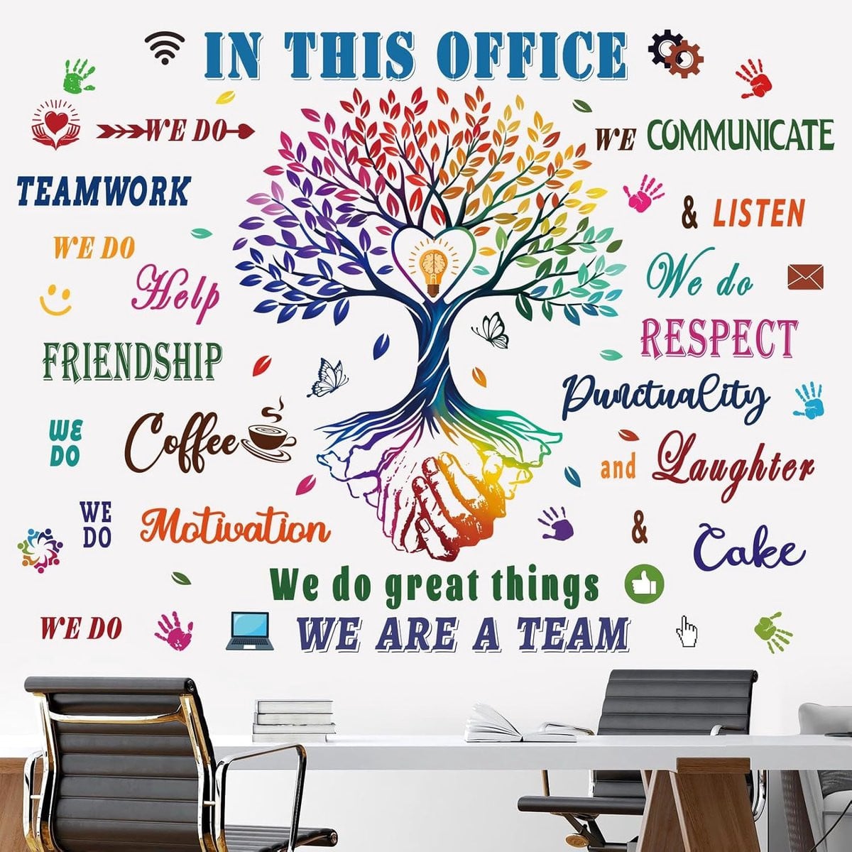 ShopVlot Wandstickers Kleurvolle Boom met Inspirerende Citaten - Zelfklevend PVC