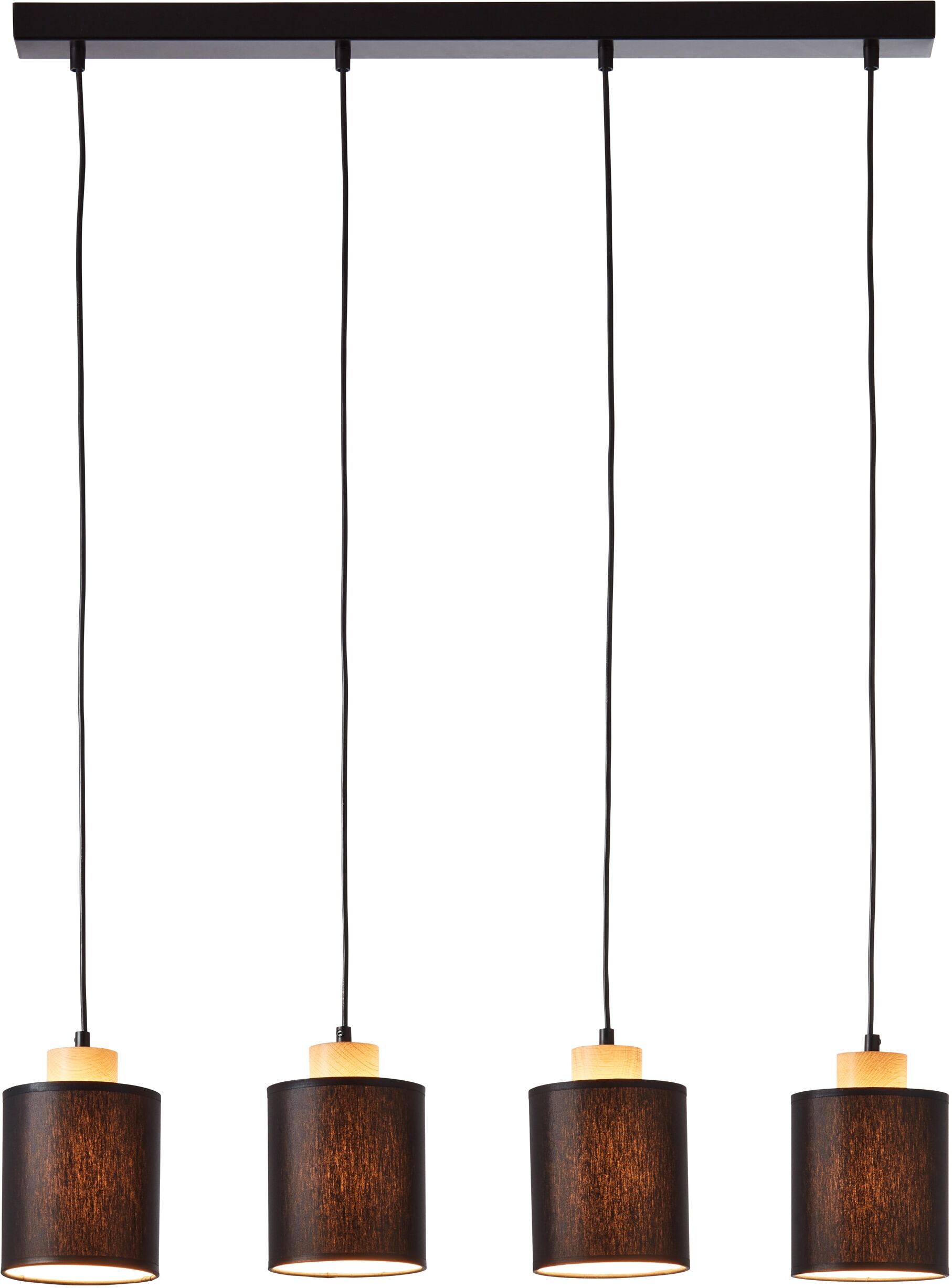 BRILLIANT Pendelleuchte "Vonnie", schwarz, 4, 1 Stk., Leuchten, Stoffschirme, 111cm Höhe, 80 cm Breite, 4 x E27, kürzbar, schwarz/holz, Pendelleuchte