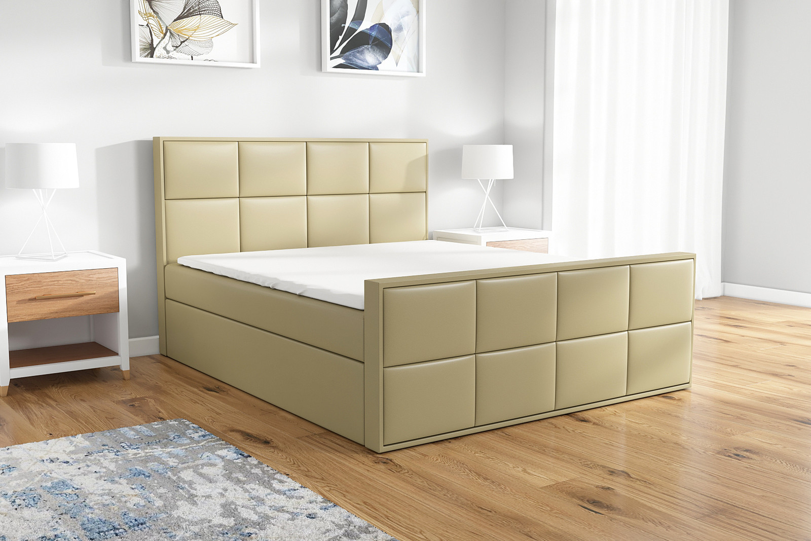 Mebloland Boxspringbed OMAR 140x200 met 2 lades, Bonell-matras, topper en hoofdbord