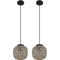 Hängelampe Hängeleuchte Pendelleuchte Esstischlampe Wohnzimmerleuchte Küchenlampe, Höhenverstellbar Bambus Natur Metall schwarz Bohostil, 1x E27 Fassung, DxH 20x120cm, 2er Set