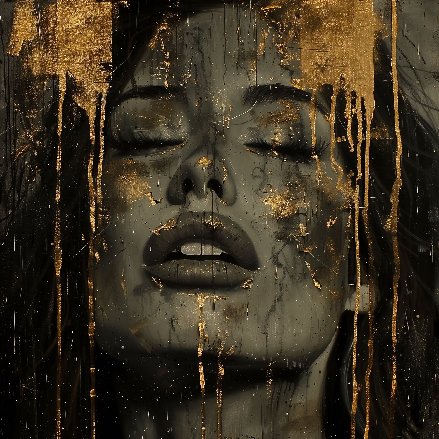 Acrylglasbild QUEENCE "Goldenes Gesicht", gold (farbe rahmen: ohne rahmen), B:70cm H:70cm T:1,5cm, Acrylglas, Bilder, Acrylglasbild, HD Premium Kunstdruck in Galeriequalität