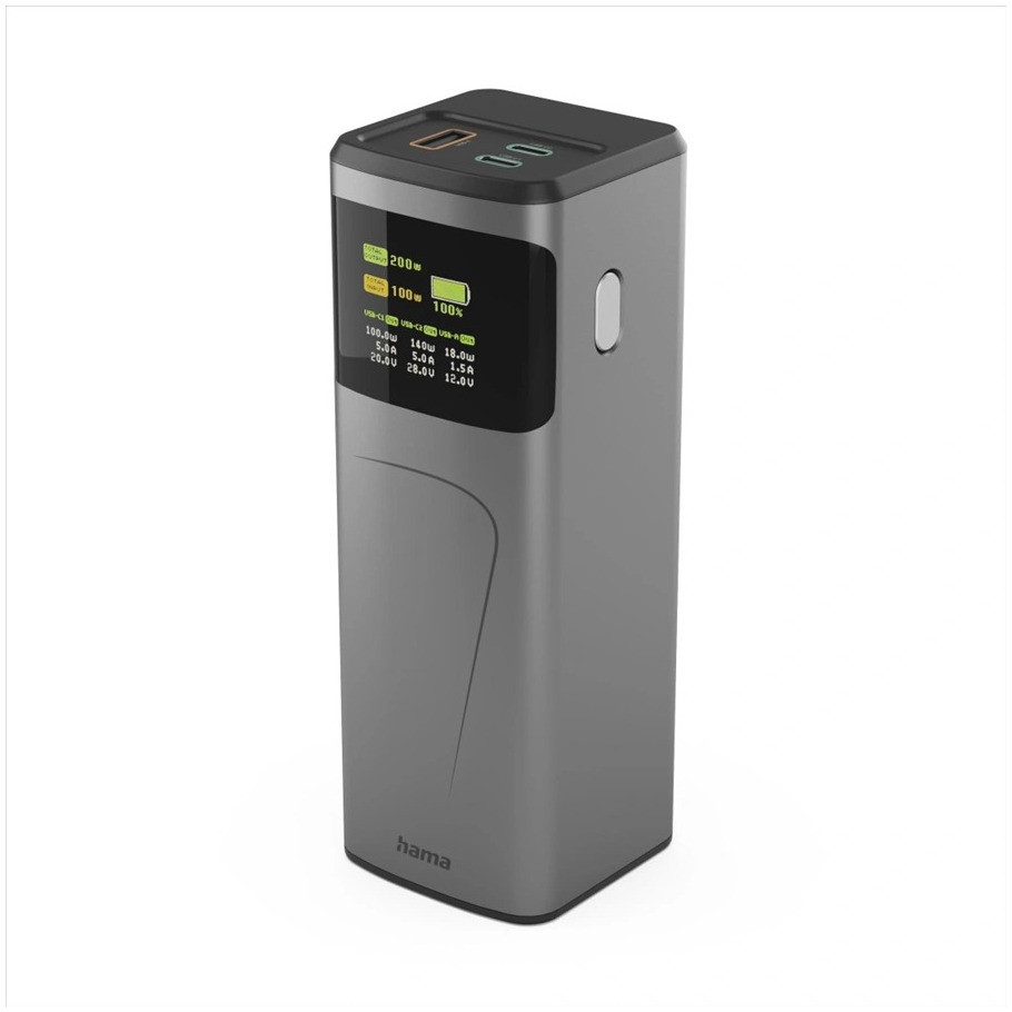 Hama Power Pack High Power 200W 24000mAh Powerbank met 2x USB-C en USB-A Grijs