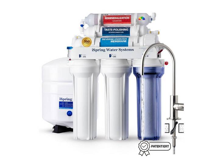 iSpring Wasserfilter RCC2AK 200 GPD, 6-Stufen, pH+ Remineralisierung, von oben installierbar, transparentes Gehäuse