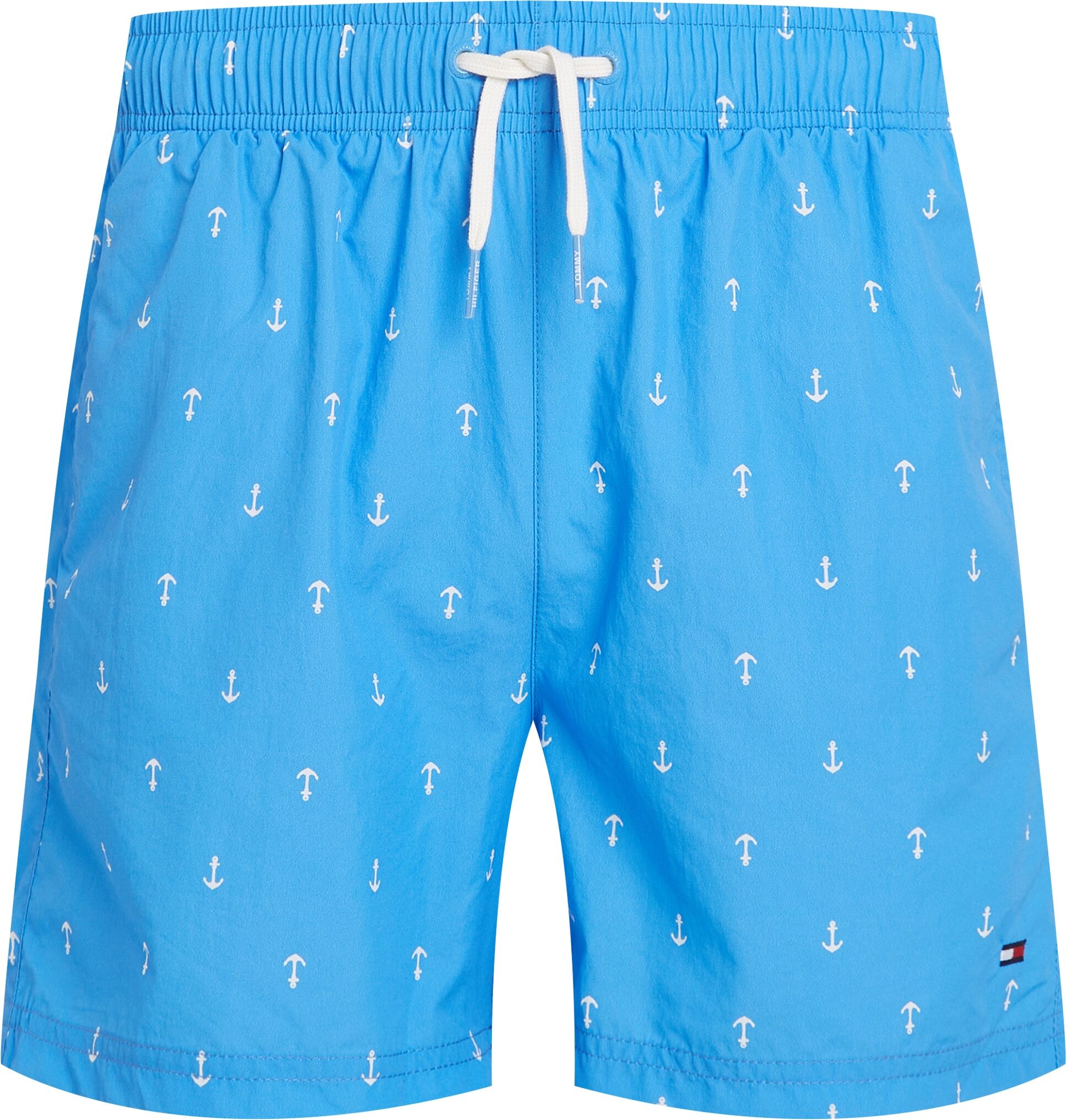 Badeshorts "MEDIUM DRAWSTRING PRT", Kinder, Gr. 128/134, N-Gr, blau (anchor blau spell), Polyamid, TOMMY HILFIGER SWIMWEAR, bedruckt, Badehosen Badeshorts, mit Print