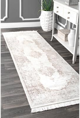 Nuloom Vintage Distressed Medallion Ivory Tassel Rug