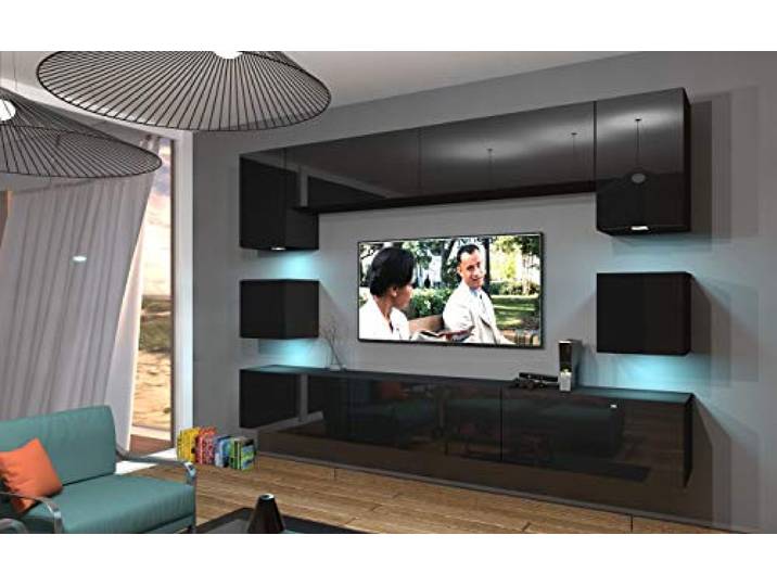 Furnitech Wohnzimmer LED RGB - 16 Farben Hängend Modern Schrankwand mit Regalen und TV-Schrank (Nowara AN1-17B-HG20 1A)