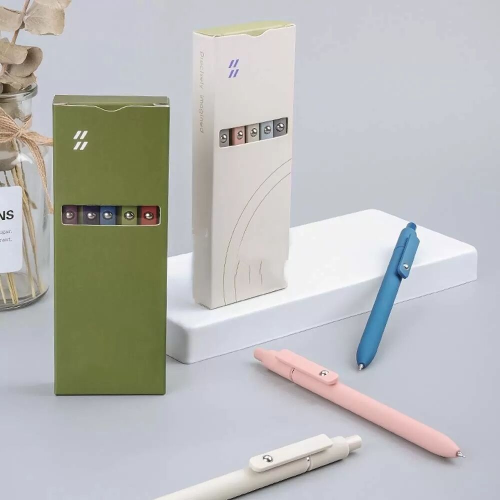 INF Lot de 5 stylos gel à clic couleurs rétro Morandi - Pointe fine 0,42 mm
