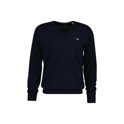 Sweater GANT "Strickpullover CLASSIC COTTON V-NECK", Herren, Gr. 4XL, blau (dunkelblau), Sweatshirts Sweater