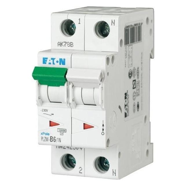 Eaton Sicherungsautomat, 2-polig, 6A, C-Charakteristik, 10 kA, 230 V, Breite 2 Module (1000000830)