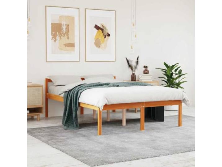 Massives Kiefernholz Seniorengerecht 44 cm Einstiegshöhe 120 x 200 cm Braun Seniorenbett Wachsbraun 120x200 cm Massivholz Kiefer mit Lattenrost und Kopfteil, erhöhte Schlafhöhe 44 cm, extra Stauraum