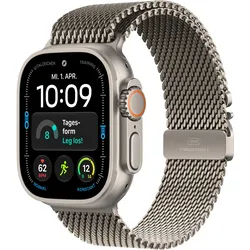Apple Watch Ultra 4 GPS + Cellular 49mm Natural Titanium Gehäuse mit Natural Titanium Milanese Loop - S