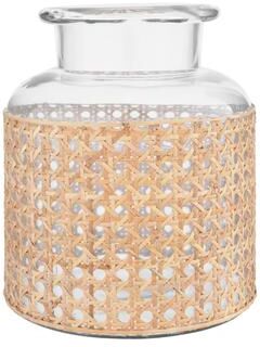 Storied Home Glass Jar Vase with Decorative Cane Sleeve