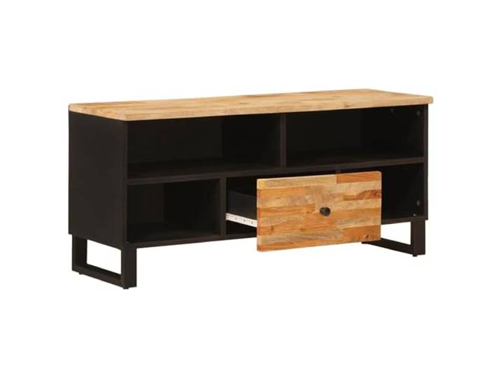 HKQWPBF TV-Schrank Braun 100 x 33 x 46 cm Massivholz Mango Mangoholz,brauner Farbton,schwarze Beine und Griffe,rechteckige Form,Stauraum,Wohnzimmer