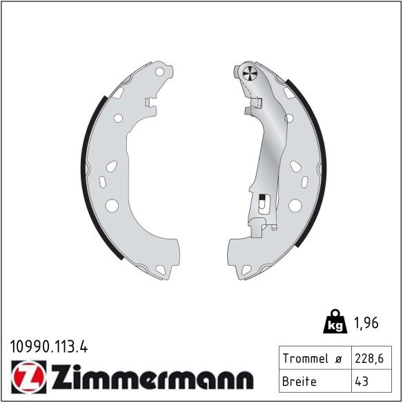 Zimmermann Bremsbackensatz 109901134 Hinterachse Für Opel Fiat Gm