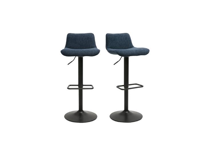 Hocker mit 360° drehbaren verstellbaren dunkelblauen samtartigen Stoff und schwarzem Metall (2er Set) BOOST