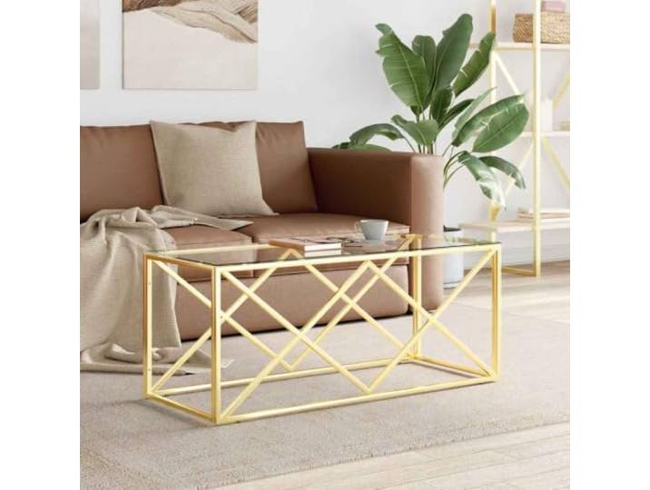 HEFZGDB Couchtisch aus Edelstahl und Glas 110x45x45 cm mit glatter Tischplatte, langlebig und rostbeständig für Wohnzimmer, vielseitig als Ablagetisch nutzbar