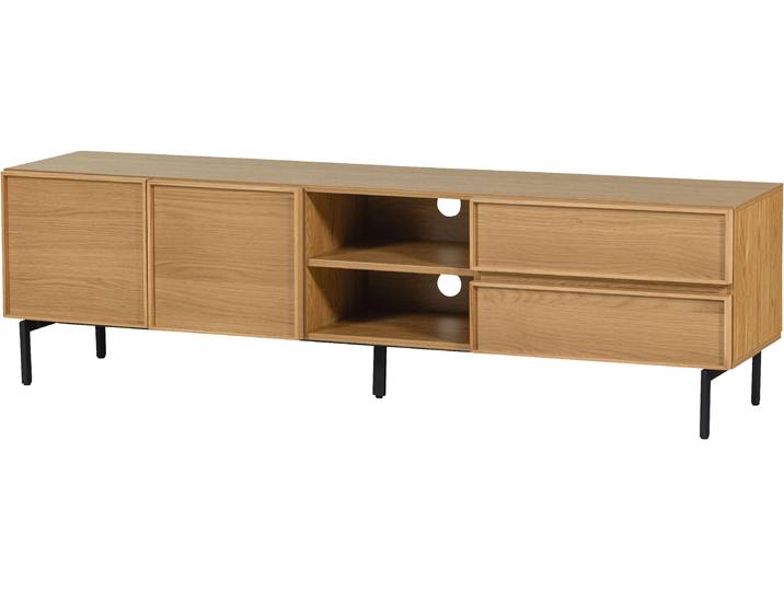 Lowboard WOOOD Tours mit Melamin-MDF und Kabelöffnung , natur, B:180cm H:51cm T:42cm, Holzwerkstoff, Sideboards, Lowboard, Tragkraft Deckplatte 80 kg, kratz- und hitzebeständige Oberfläche