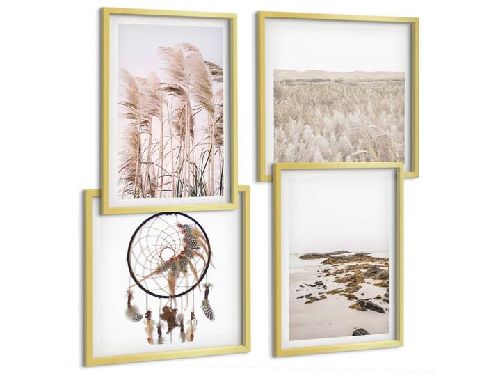 BILDER SET 4er Set - 50x50 cm & 40x60 cm Goldrahmen - Wiesen, Strand, Boho-Stil