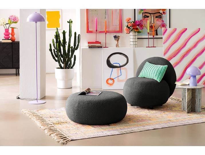 Repose-pieds capitonné STOOLA 65cm Gris Tissu Bouclé Basima: Gris